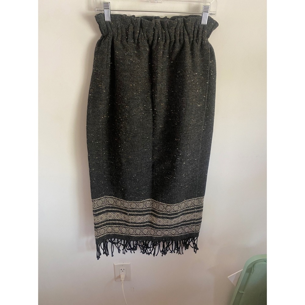 Karen Kane Lifestyle‎ Vintage Wool Blend Tweed Fringe Midi Skirt Gray Womens M